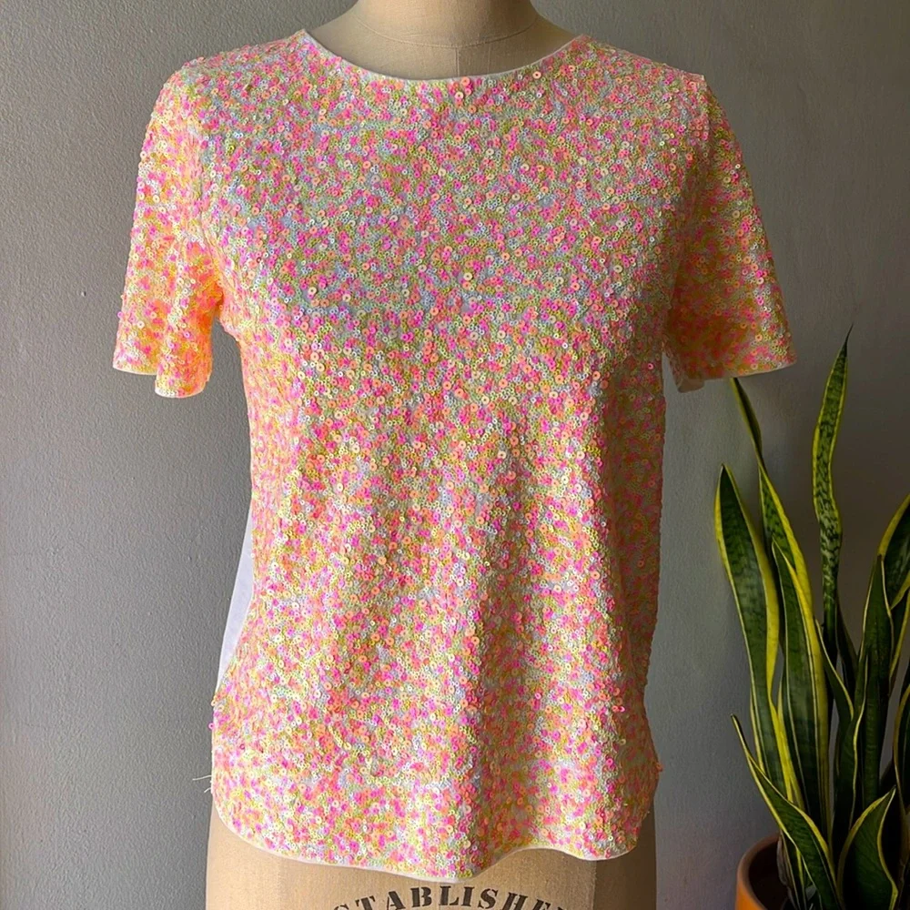 j.Crew•neon sequin blouse•Sz XS